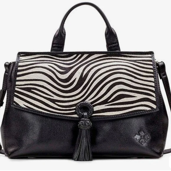 Black & White Zebra Print PATRICIA NASH SATCHEL W/STRAP - Picture 1 of 5